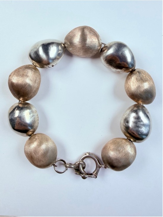 Unbranded Jewelry - Avant Garde Large Pebble Nugget Polished & Matte Bead Sterling 950 Bracelet